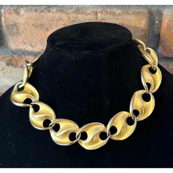 Erwin Pearl Gold Tone Chunky Modernist Bib Necklace | Marked (c) PEP | Statement - Picture 1 of 9